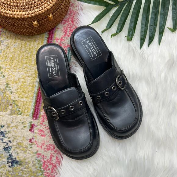 Vintage Y2K 2000s Arizona Chunky Mule Clog 6 Black Platform Heeled Slip On - Picture 2 of 10